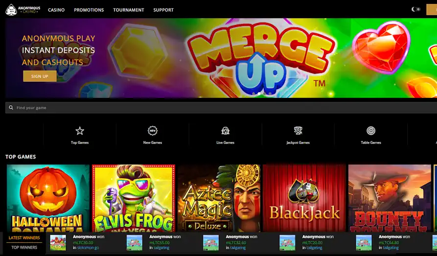 Anonymous Casino homepage Main screenshot image for Anonymous Casino
