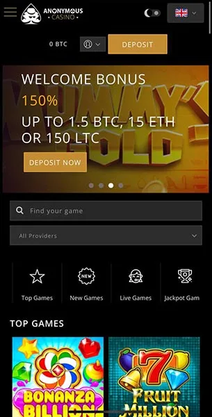 Anonymous Casino mobile screenshot #1 Mobile Screenshot image #1 for Anonymous Casino