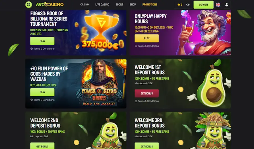 Avo Casino promos Landscape screenshot image #1 for Avo Casino