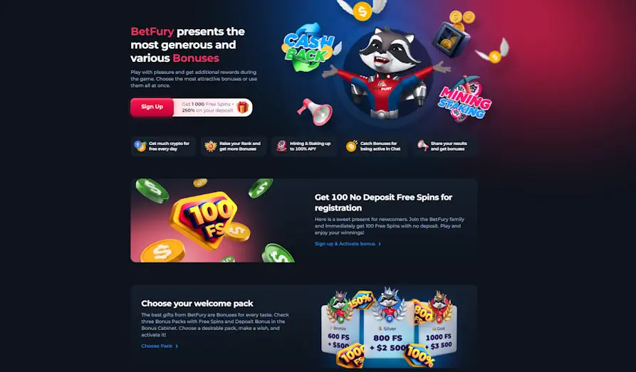 BetFury bonuses Landscape screenshot image #1 for Bet Fury Casino