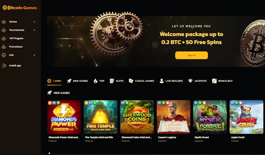 Bitcoin Games Casino home Main screenshot image for Bitcoin Games