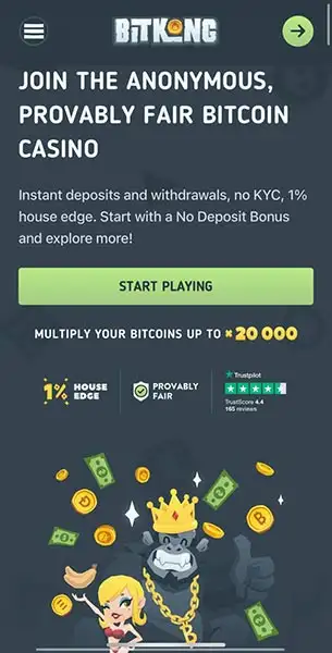 BitKong Casino mobile screenshot #1 Mobile Screenshot image #1 for BitKong Casino