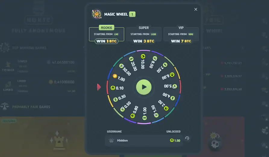 BitKong Casino magic wheel Screenshot image #2 for BitKong Casino