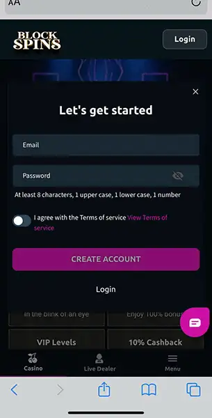 Blockspins Mobile Casino With No Kyc KYC Mobile Screenshot for Blockspins Casino