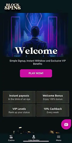 Blockspins Casino mobile screenshot #1 Mobile Screenshot image #1 for Blockspins Casino