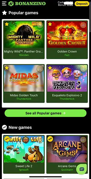 Bonanzino Casino mobile screenshot #1 Mobile Screenshot image #1 for Bonanzino Casino