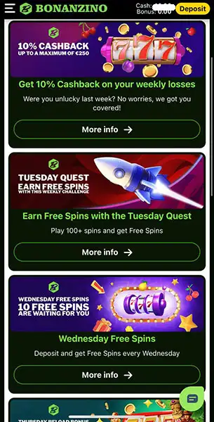 Bonanzino Casino mobile screenshot #5 Mobile Screenshot image #5 for Bonanzino Casino