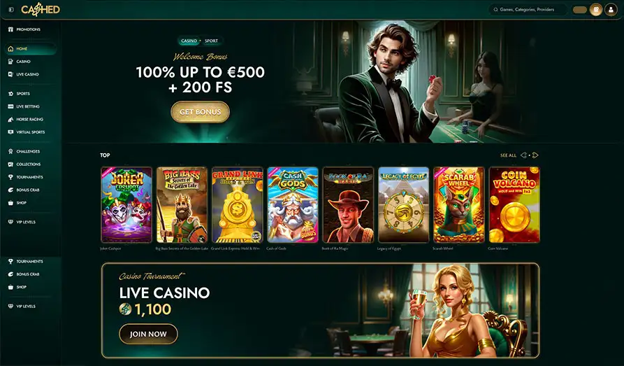 Cashed Casino Startpage Main screenshot image for Cashed Casino