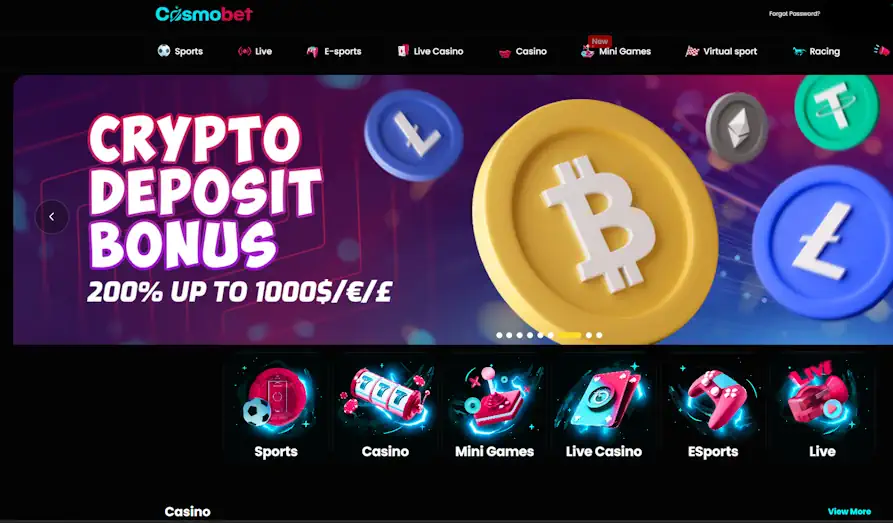 Cosmo Bet Casino crypto home Main screenshot image for Cosmo Bet Casino