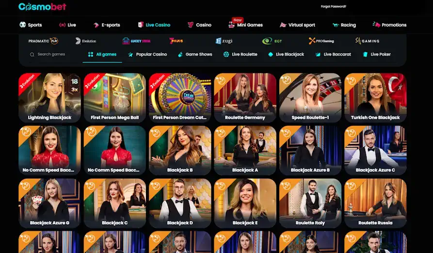 Cosmo Bet Casino live games Screenshot image #3 for Cosmo Bet Casino