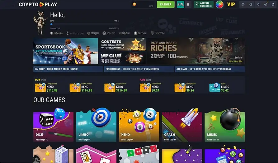 Crypto Play homepage Main screenshot image for CryptoPlay IO