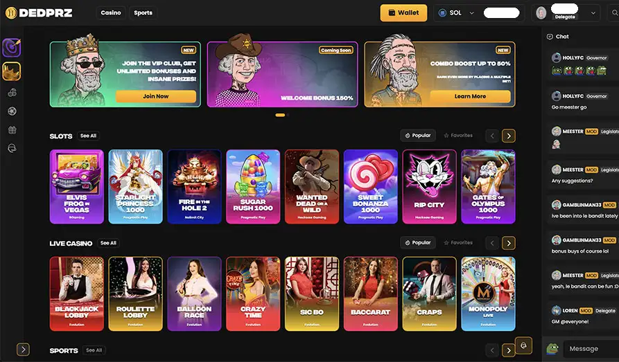 Ded Prz Casino Startpage Main screenshot image for DedPrz Casino