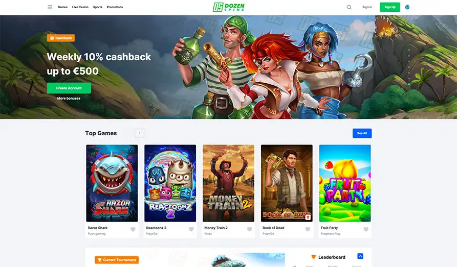Read review of DozenSpins Casino