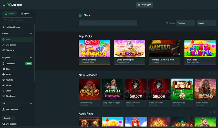 Duelbits slots Landscape screenshot image #1 for Duelbits Casino