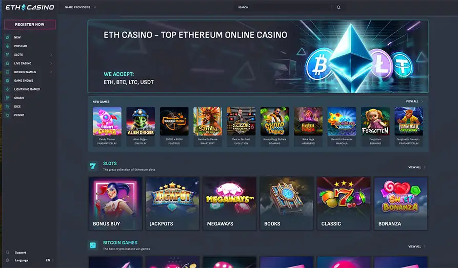 ETH Casino homepage Main screenshot image for ETH Casino