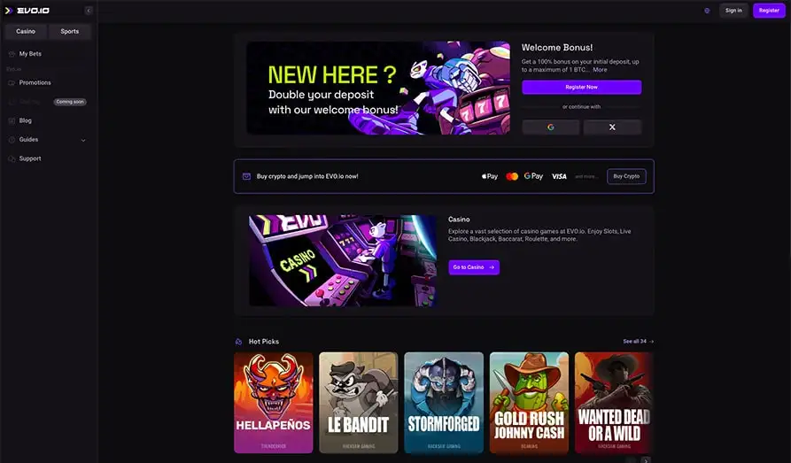 Evo IO Casino Startpage Main screenshot image for Evo IO Casino