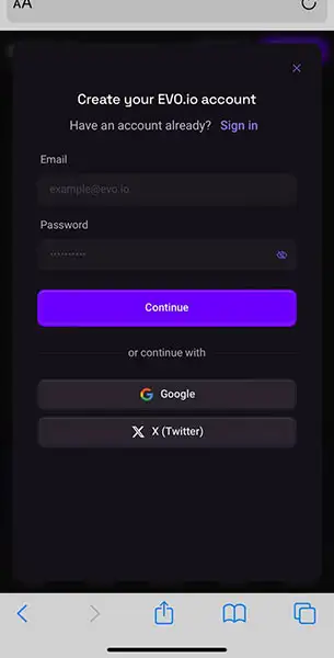 Evo IO Mobile Casino Registration KYC Mobile screenshot image for Evo IO Casino