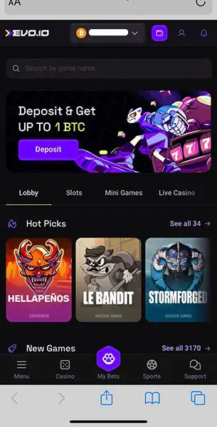 Evo IO Casino mobile screenshot #1 Mobile Screenshot image #1 for Evo IO Casino
