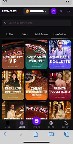 Evo IO Casino mobile screenshot #2 Mobile Screenshot image #2 for Evo IO Casino