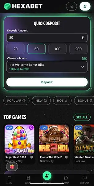 Hexabet Casino mobile screenshot #1 Mobile Screenshot image #1 for Hexabet Casino