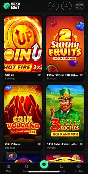 Hexabet Casino mobile screenshot #2 Mobile Screenshot image #2 for Hexabet Casino