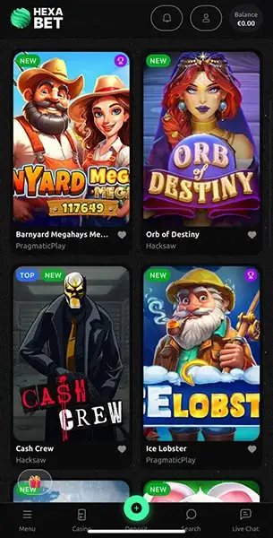 Hexabet Casino mobile screenshot #3 Mobile Screenshot image #3 for Hexabet Casino