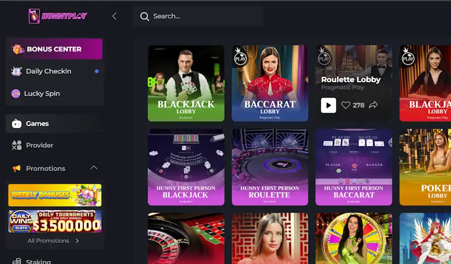 Hunny Play Casino games lobby Screenshot image #3 for Hunny Play Casino