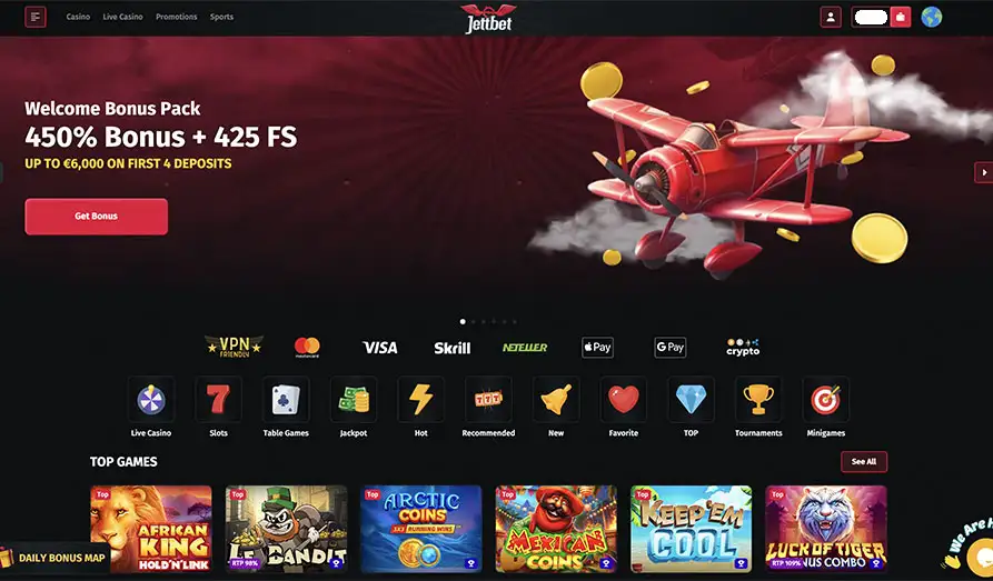 Jett Bet Casino home Main screenshot image for Jett Bet Casino