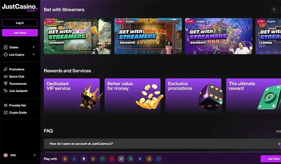 Just Casino IO Streamers Landscape screenshot image #1 for Just Casino IO