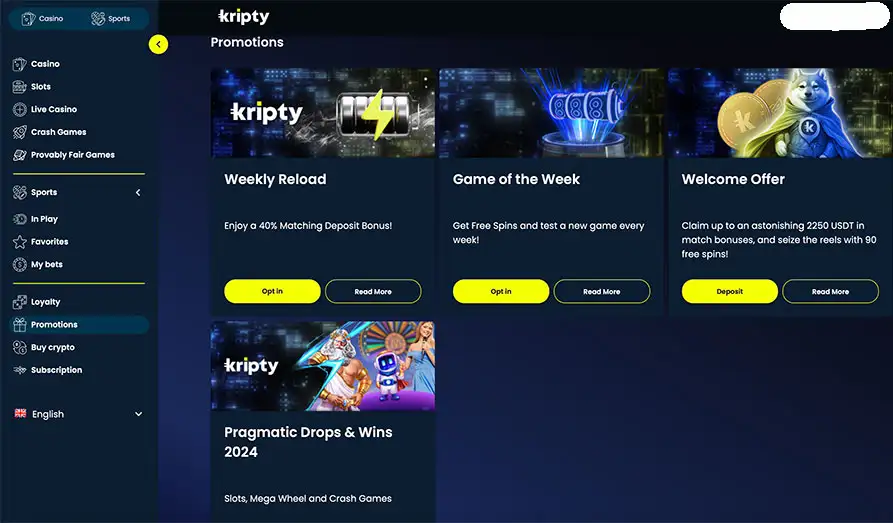 Kripty Casino Bonus Screenshot image #2 for Kripty Casino