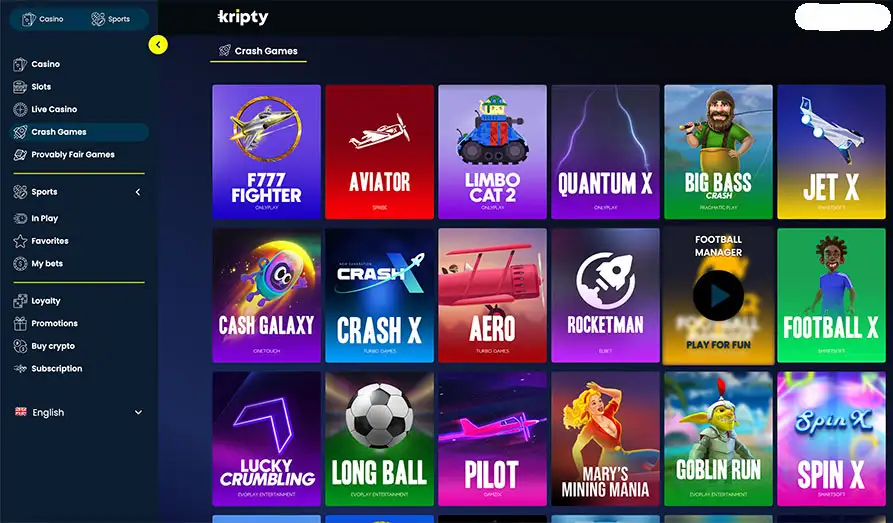 Kripty Casino Crash Games Screenshot image #3 for Kripty Casino