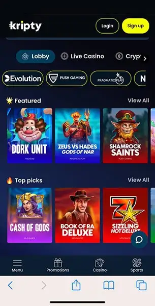 Kripty Casino mobile screenshot #1 Mobile Screenshot image #1 for Kripty Casino