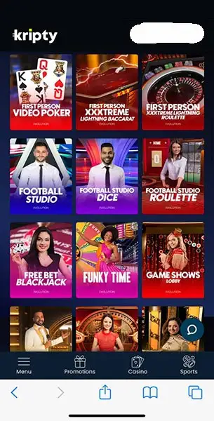 Kripty Casino mobile screenshot #2 Mobile Screenshot image #2 for Kripty Casino