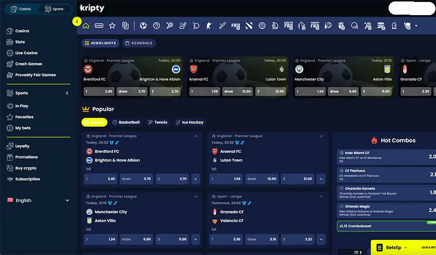 Kripty Sports Betting Landscape screenshot image #1 for Kripty Casino