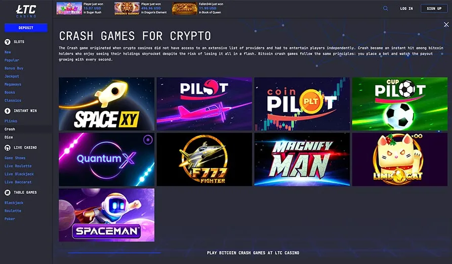 Crash games on LTC Casino Landscape screenshot image #1 for LTC Casino