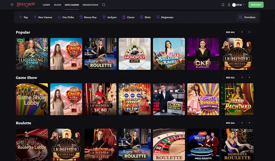 Lucky Circus Live Casino Landscape screenshot image #1 for Lucky Circus Casino