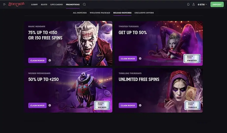 Lucky Circus Casino Reload Bonuses Screenshot image #3 for Lucky Circus Casino