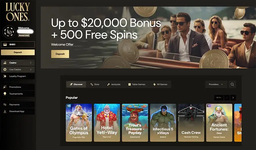 Lucky Ones Casino Startpage Main screenshot image for Lucky Ones Casino
