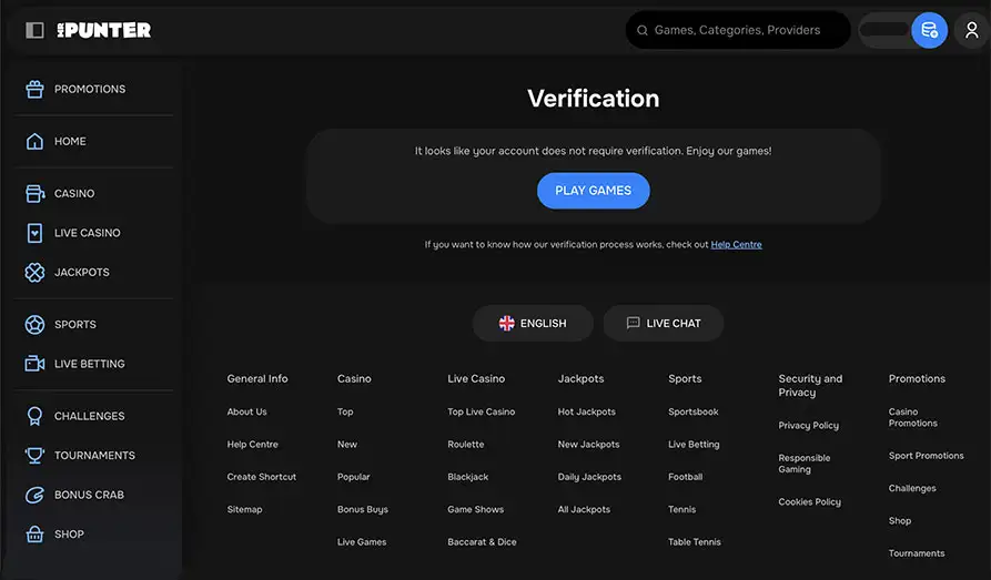 - KYC Landscape screenshot image for Mr Punter Casino