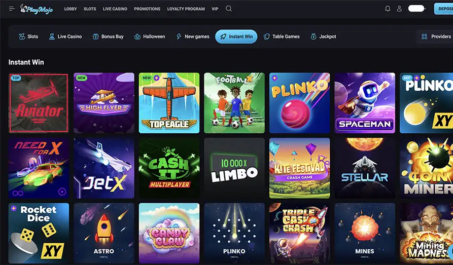 Spin Mojo Casino Crash Games Screenshot image #2 for Play Mojo Casino
