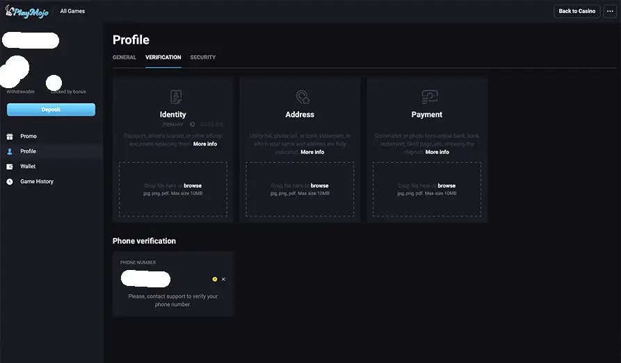 Spin Mojo KYC Process Screenshot KYC Landscape screenshot image for Play Mojo Casino
