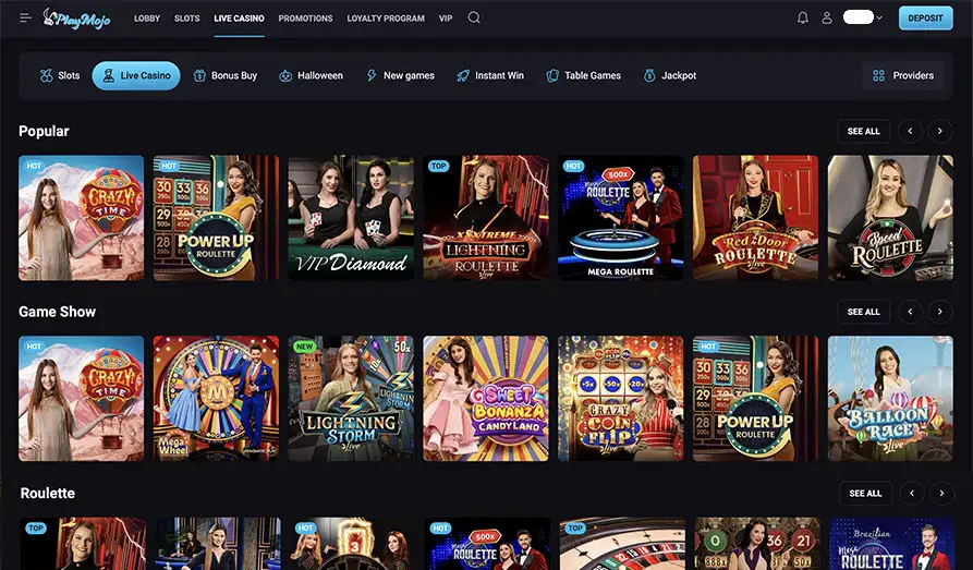 Spin Mojo Casino Games Landscape screenshot image #1 for Play Mojo Casino