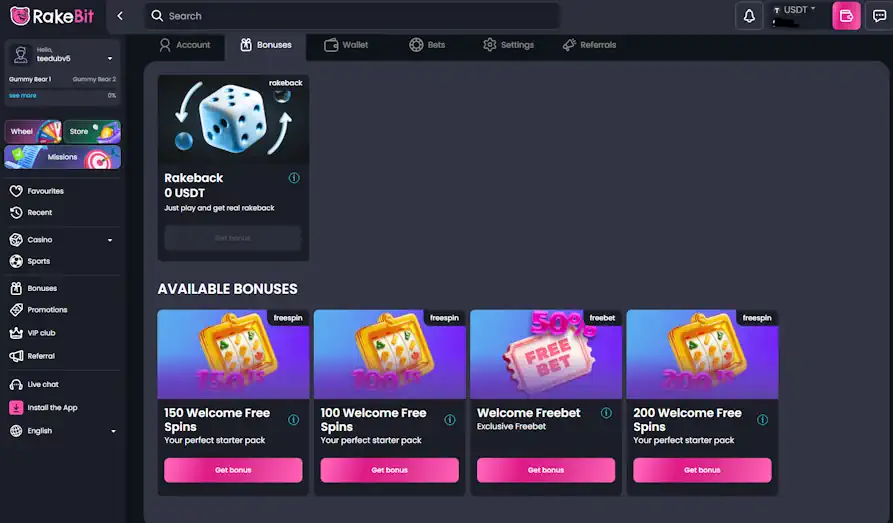 Rakebit Casino Bonuses Landscape screenshot image #1 for Rakebit Casino