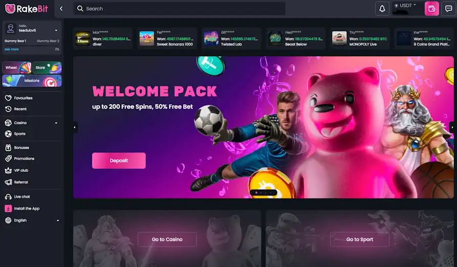 Rakebit Casino homepage Main screenshot image for Rakebit Casino