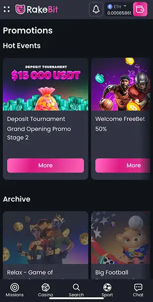 Rakebit Casino mobile screenshot #2 Mobile Screenshot image #2 for Rakebit Casino