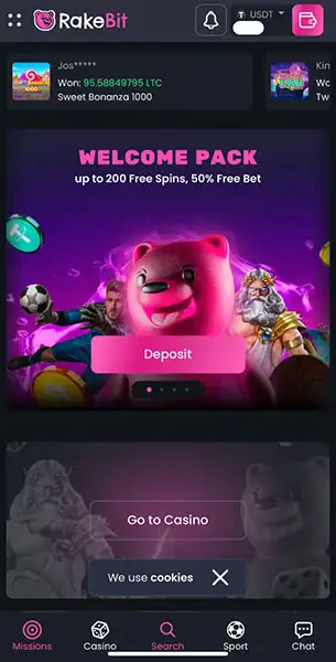 Rakebit Casino mobile screenshot #1 Mobile Screenshot image #1 for Rakebit Casino