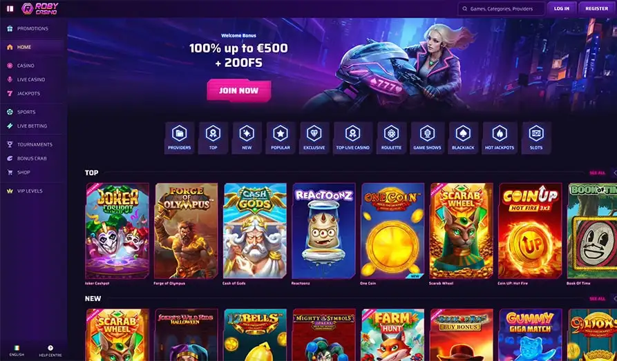Roby Casino Startpage Main screenshot image for Roby Casino