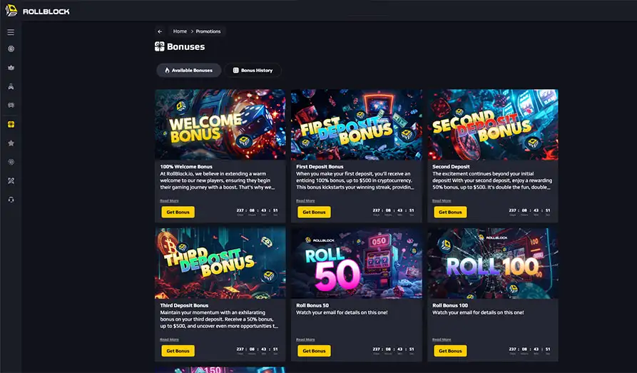 Rollblock IO bonuses and promos Landscape screenshot image #1 for Rollblock IO