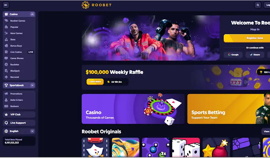 Roobet Casino Startpage Main screenshot image for Roobet Casino