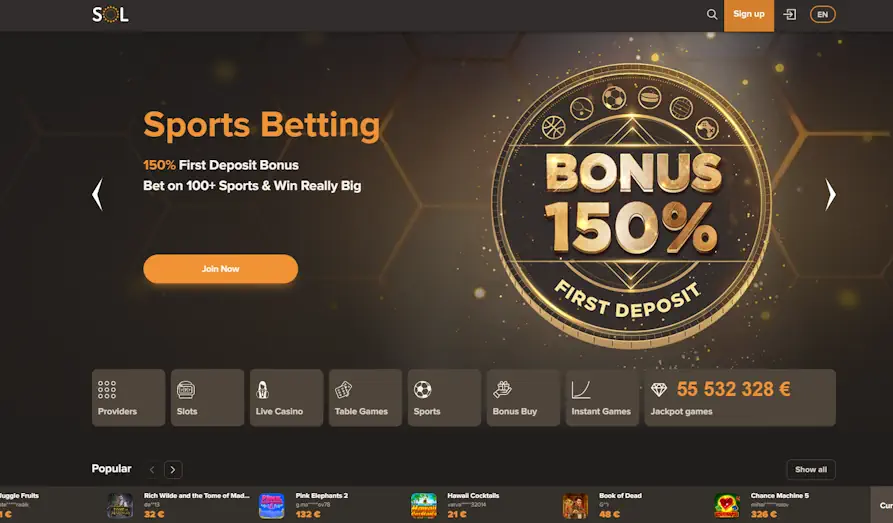 Sol Crypto Casino homepage Main screenshot image for Sol Crypto Casino